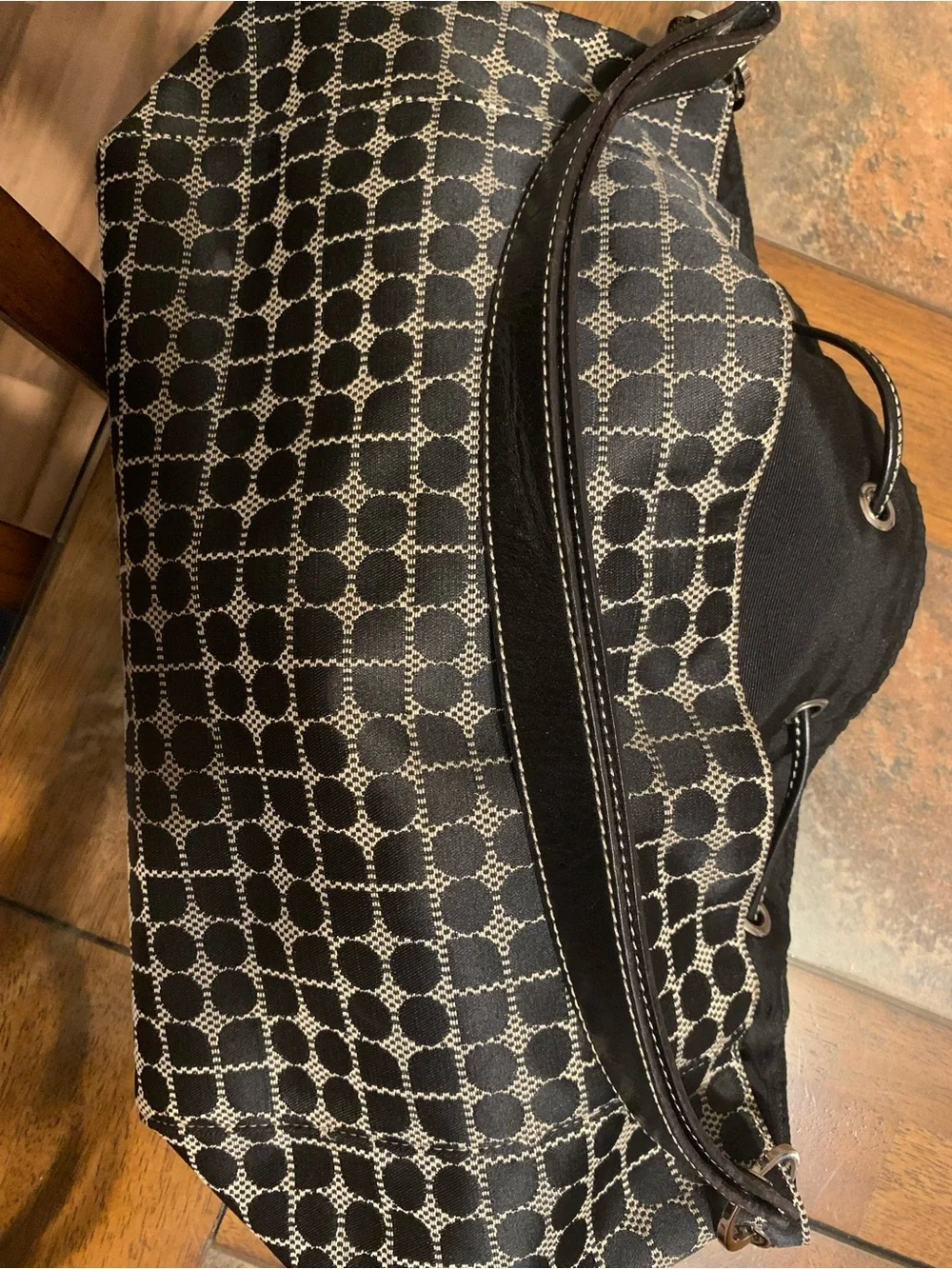 kate spade New York Black & Cream Jacquard Drawstring Bucket Hobo Bag